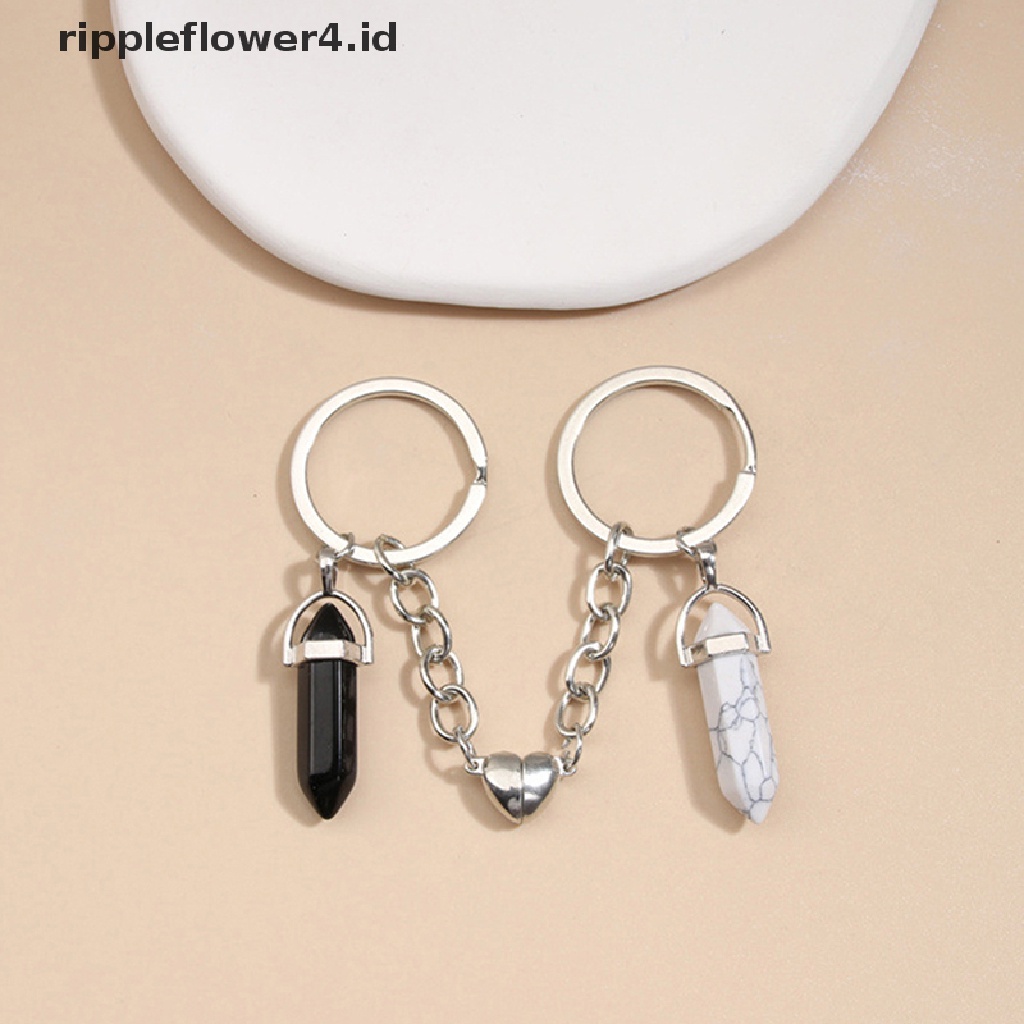 {rippleflower4.id} Gantungan Kunci Gantungan Kunci Crystal Stone Heart Key Ring Gantungan Kunci Kancing Magnet Hadiah~