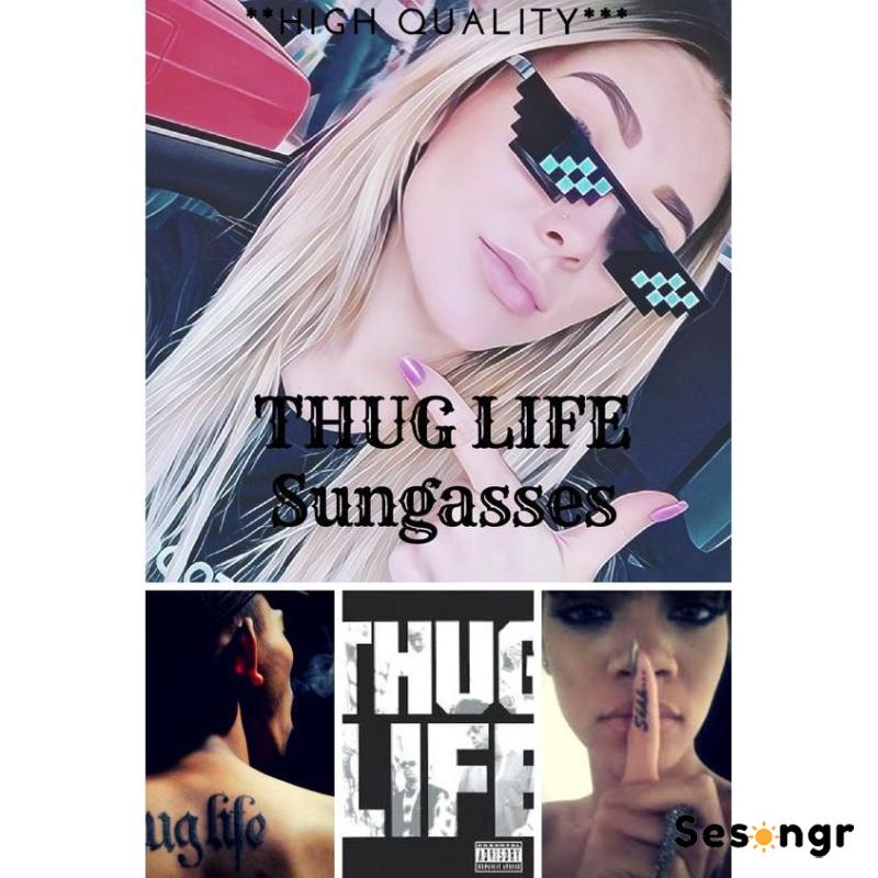 Kacamata Thug Life  Mosaic Wanita/Pria  Hitam Kaca mata Fashion Sunglasses Small Sunglasses Murah Import - SG