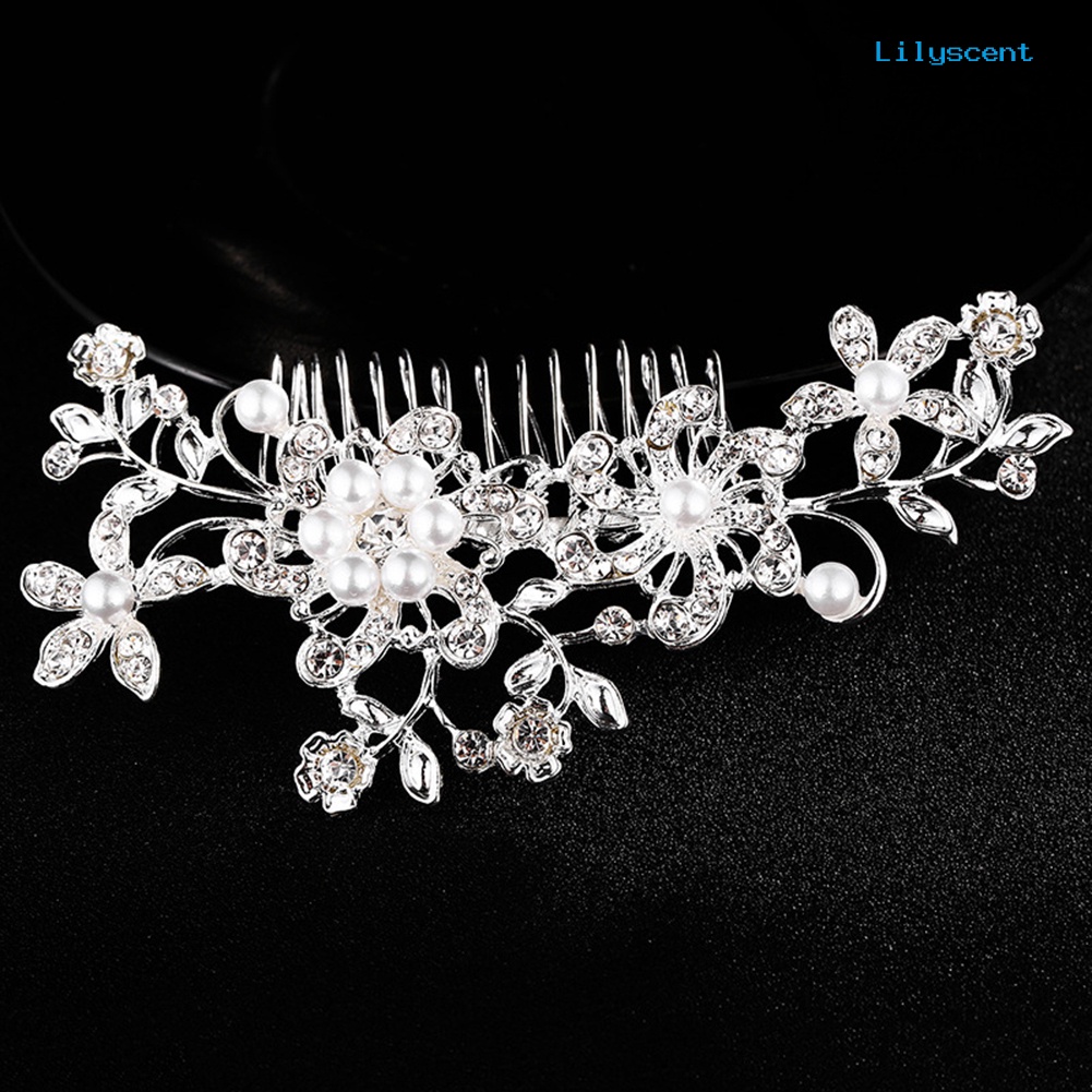 [LS]Rhinestone Faux Pearl Hias Bunga Sisir Rambut Jepit Rambut Pengantin Pernikahan Aksesori