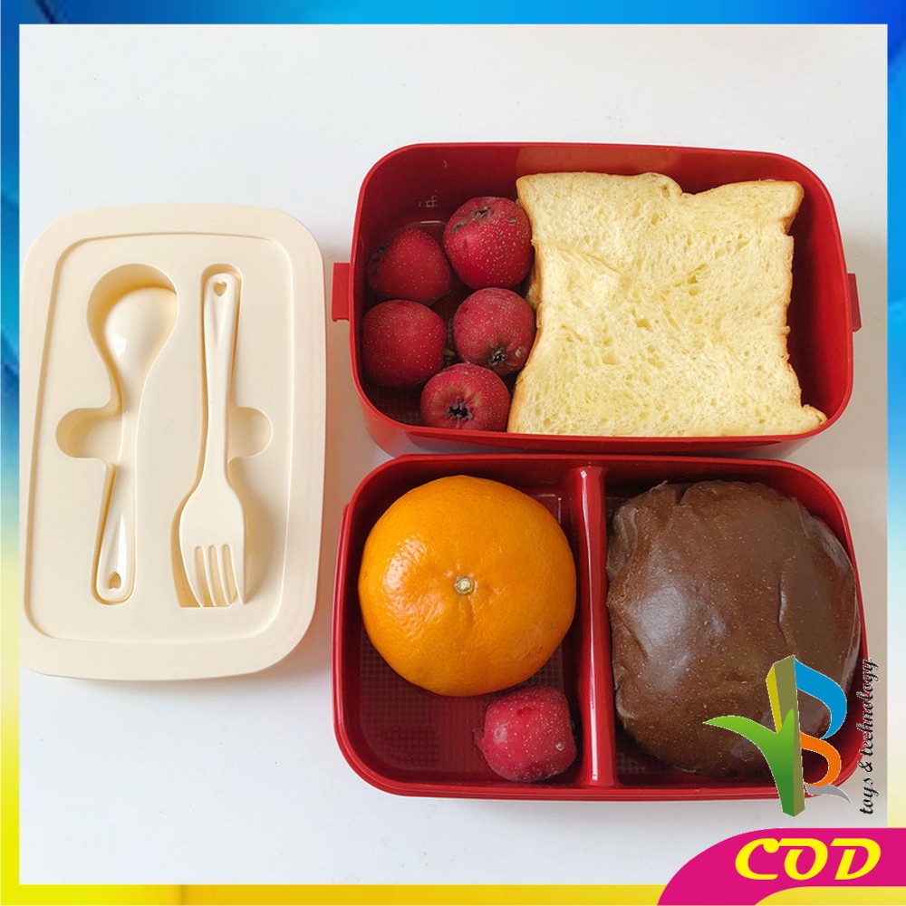 RB-C758 Tempat Makan 2 Susun Lunch Box Anti Tumpah / Kotak Makan Siang / Kotak Bekal Set Sendok Garpu