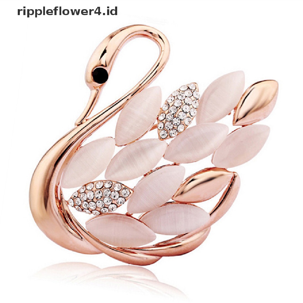 {rippleflower4.id} Trendy Elegan Motif Angsa Berlian Imitasi Bros Pin Kristal Bros Pin Klip~