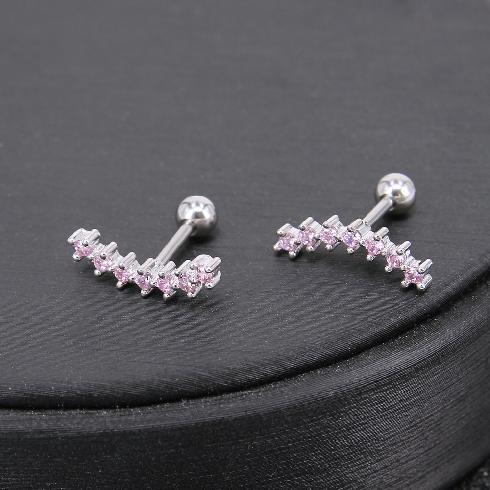 1pasang 4warna CZ Anting Tindik Tulang Rawan Telinga Bola Sekrup Perhiasan Stainless Steel Bentuk Melengkung Stud Earrings