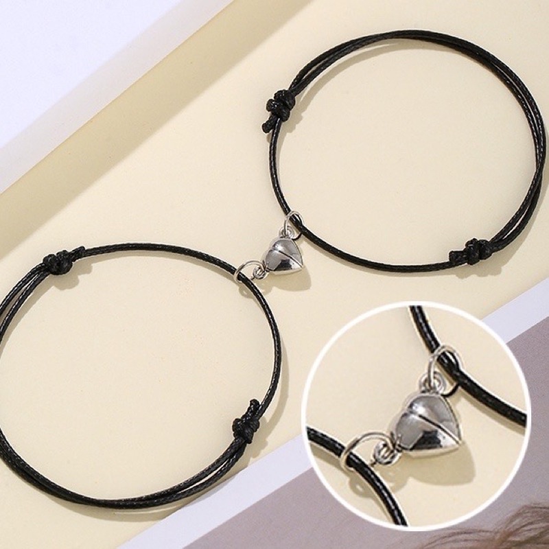 2 Pcs Gelang Couple Polos Magnetik Pasangan Tali Korea Pria dan Wanita 2 mm