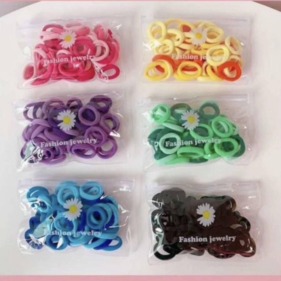 Karet Ikat Rambut Polos Korea Karet Simple Elegan Kuncir 50 Pcs