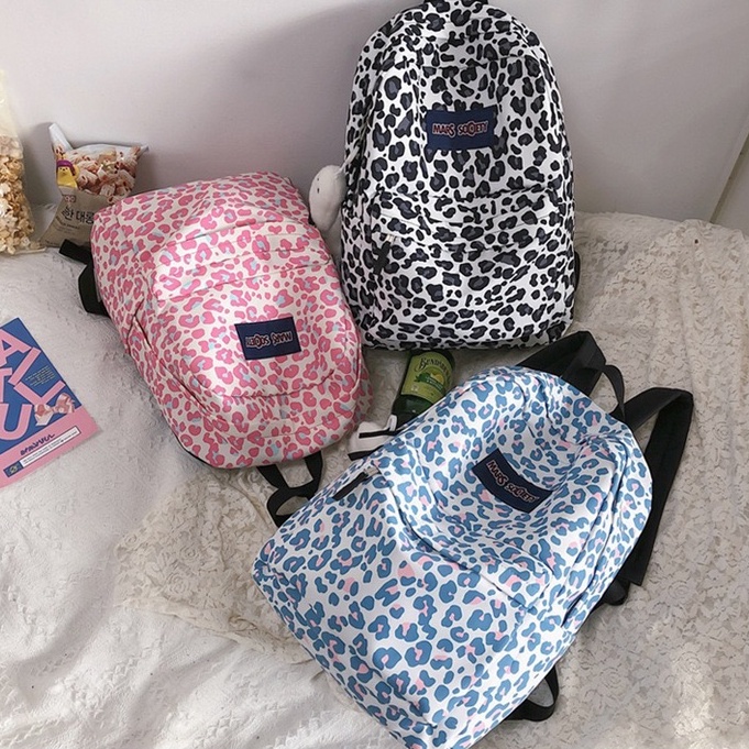 Mores Bag Tas ransel Nilon wanita Korean Nylon Print Leopard Laptop backpack Import Animal Print