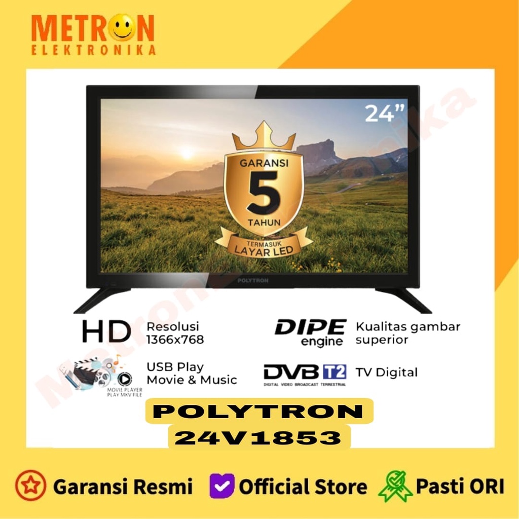 POLYTRON PLD 24 V 1853 - DVB-T2 DIGITAL TV LED 24 IN + USB MOVIE / PLD24V1853