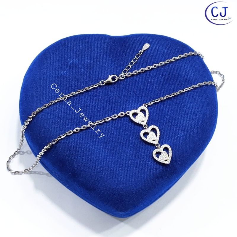 Kalung Perak Asli Silver Wanita 925 Lapis Emas Putih Model Koye Nori Polos Variasi Love Permata Model Korea- Perhiasan Perak Asli