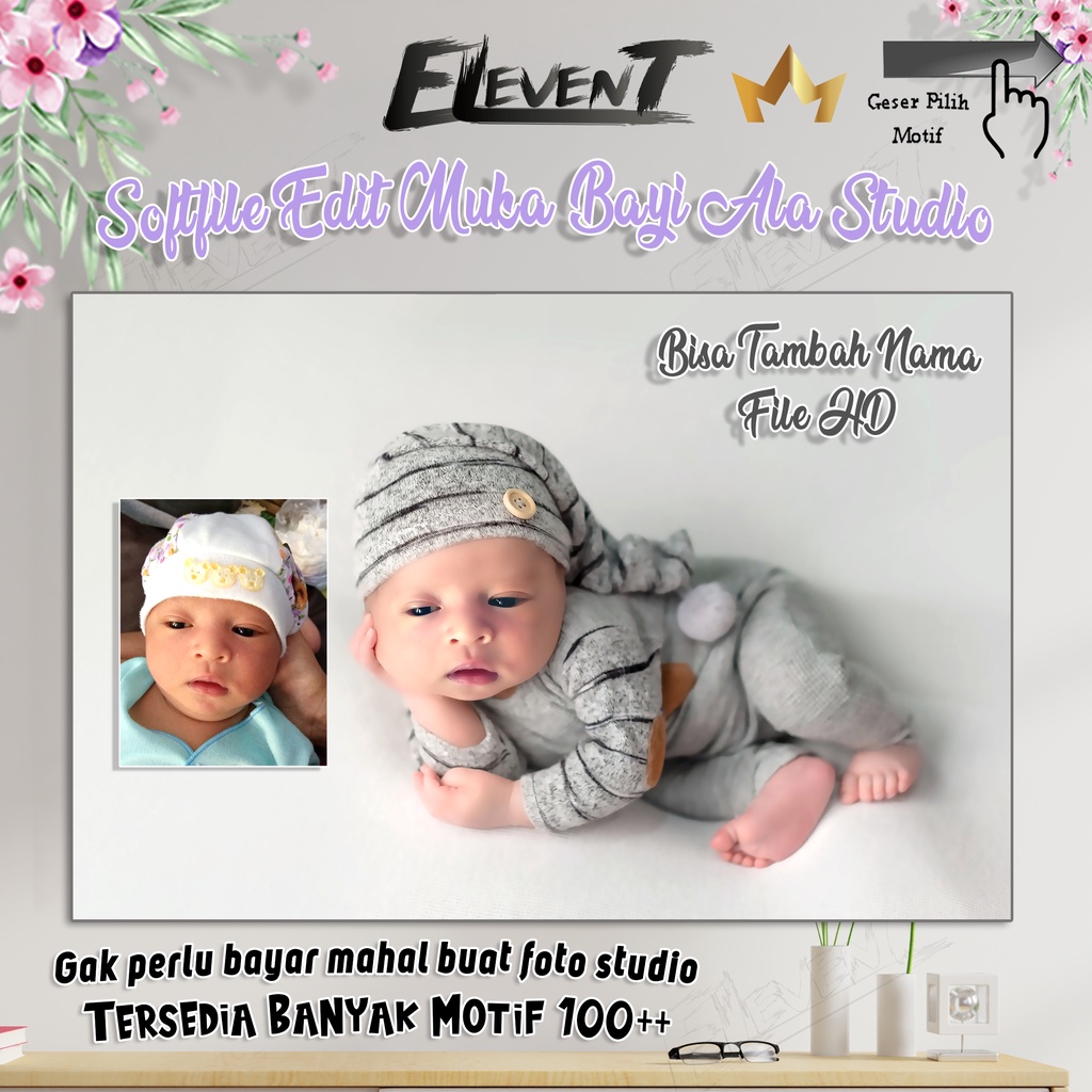 Cetak + Bingkai / Papan MDF Foto Bayi Ala Studio Bisa Tambah Tulisan edit muka Setting Ubah Wajah Bayi Kenangan New Born Girl / Boy / Cewek / Cowok Anak Harga Terjangkau Banyak Pilihan 140 Motif Photo Klaten Kelahiran walldecor / bingkai / frame Murah