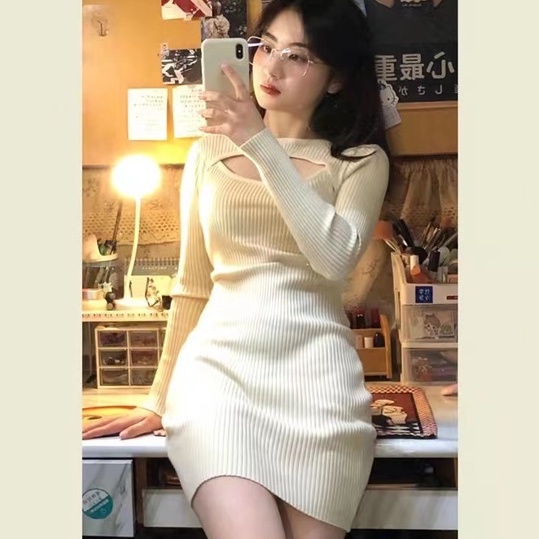 【Elegant】Bodycon  Long Sleeve Knitted Slim Fit Dresses 2324