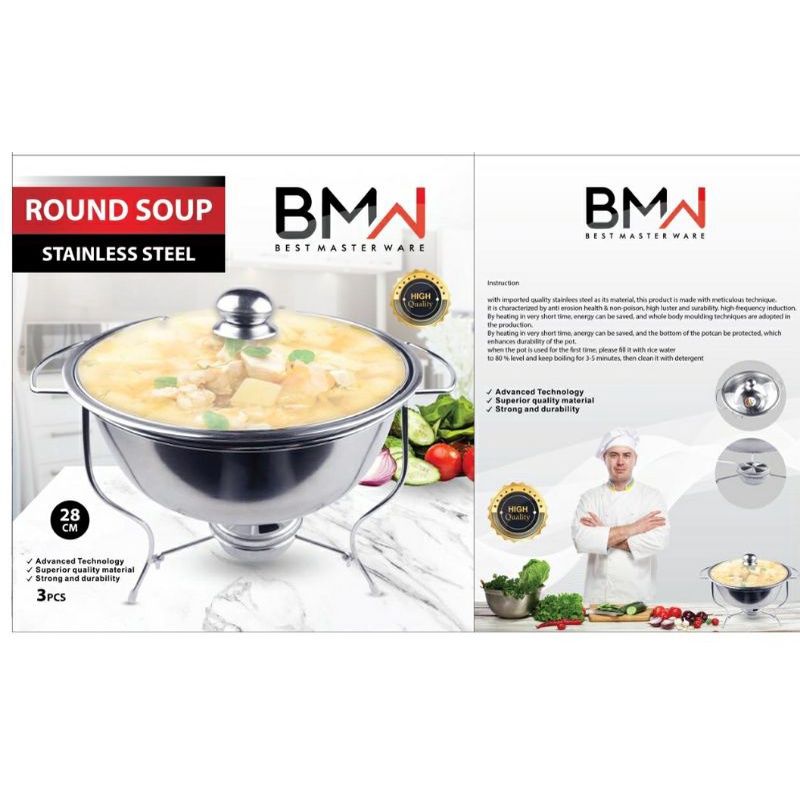 Round Soup BMW / Tempat Saji Prasmanan Tutup Kaca / Wadah Prasmanan