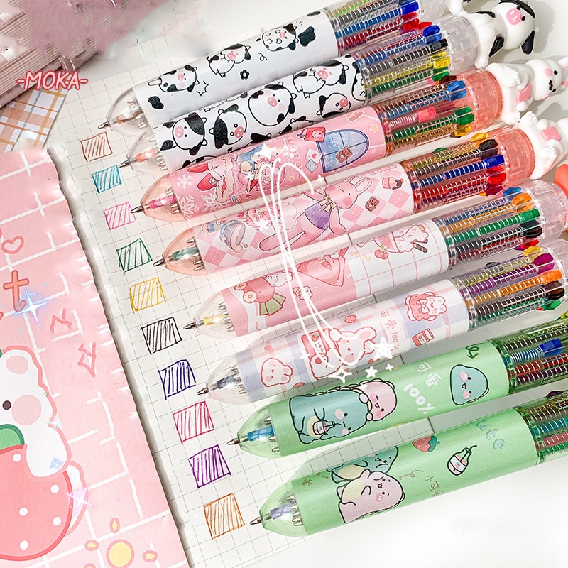 [Grosir] Pulpen Bolpoin Multi Warna Kantor Hadiah Acak 10warna Animal Serba Plastik Sekolah Isi Ulang Alat Tulis Warna-Warni Rollerball Pen Perlengkapan Lucu Kartun Kawaii Press