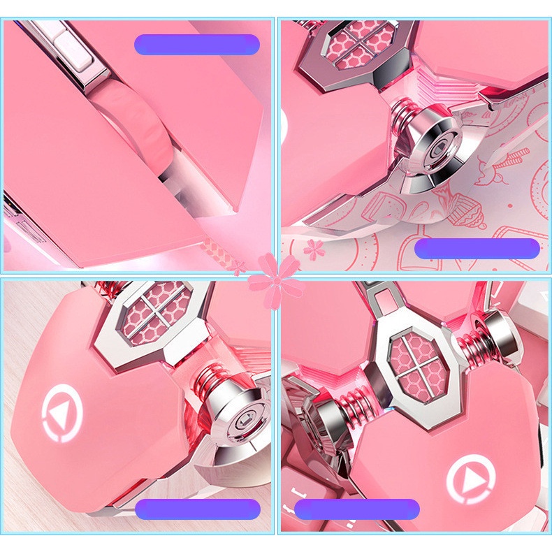 Pink Mekanik E-sports Macro Game Luminous Wired Mouse DPI Adjustable800 /1200 /2400 /3200 Untuk PC Laptop