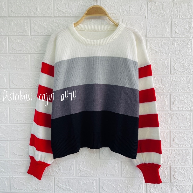 MELINDA SWEATER RAJUT STIRIPE BLASTER ATASAN WANITA LENGAN PANJANG