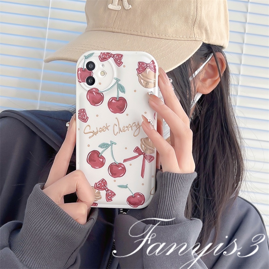 Compatible For iPhone 14 13 12 11 Pro Max X XR Xs Max 8 7 6 6s Plus SE 2020 Kompatibel Untuk Sweet Cherry Black Cat Phone Case TPU Soft Cover Pelindung