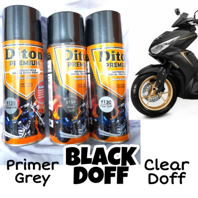 PAKET Cat Pilok Diton Premium 9120 Epoxy Primer Grey + 9184 Black Doff Hitam Dop + 9128 Clear Gloss 