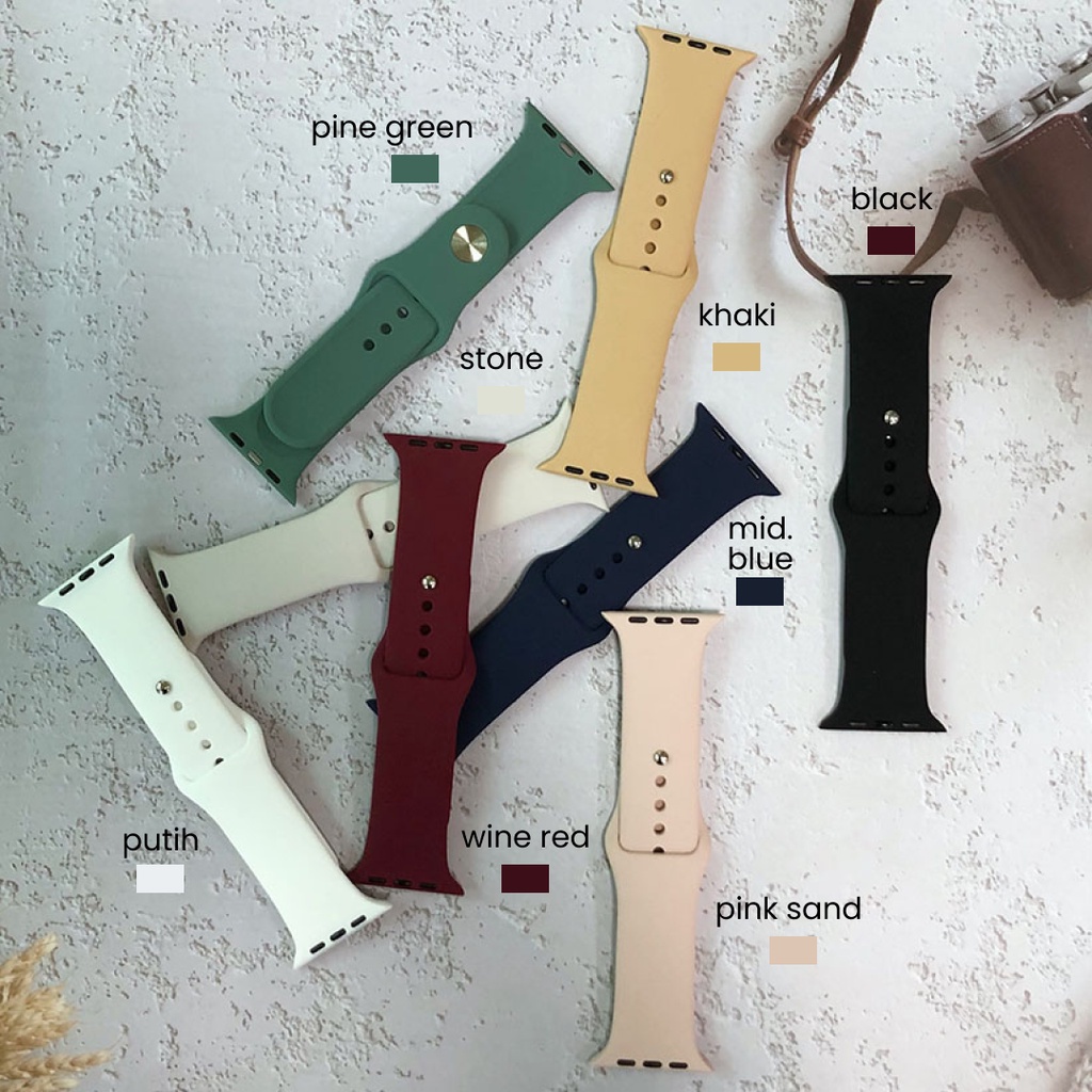 Strap Apple Watch Sport Silicone Belt Bracelet iWatch 38/40/41/42/44/45 MM Polos Satu Warna