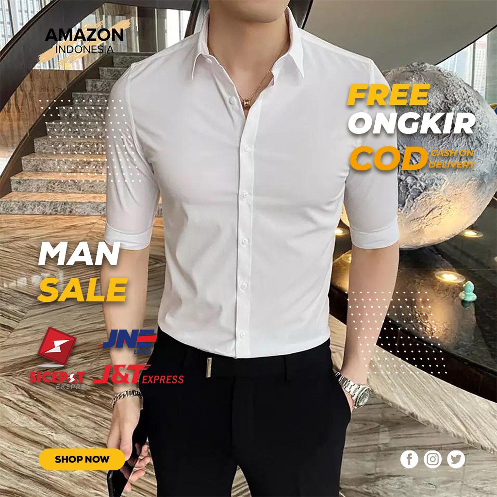 Kemeja Pria Boyi Top Man Carlie Putih White Lengan Panjang Kasual Polos Formal Kerja