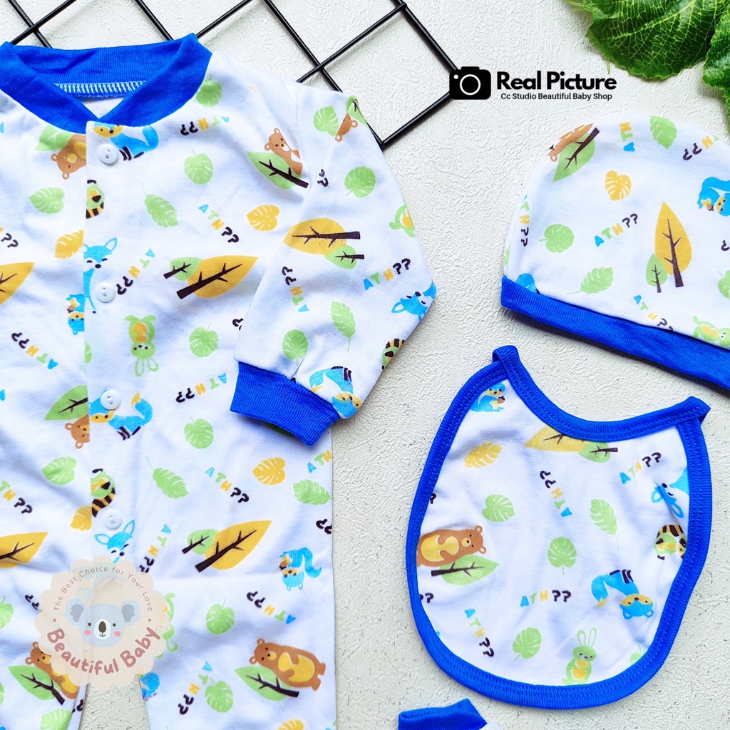 Baby.ou - Sleepsuit Bayi Newborn 4 in 1 Motif Animals / Jumper Bayi NB Murah / Bau Kodok Bayi Lucu / Jumsuit Bayi Baru Lahir