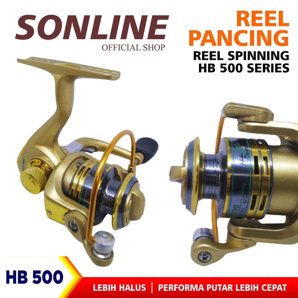 SONLINE Reel Pancing Laut Mini 500 Series Reel Pancing Warna Gold Reel Metal Reel Pancing Laut Reel HB500