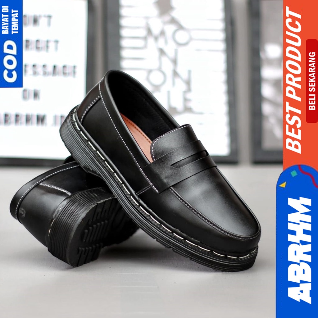 Sepatu Docmart Low Boots Pantofel Kerja Formal Pria Hitam Abrhm Dominik