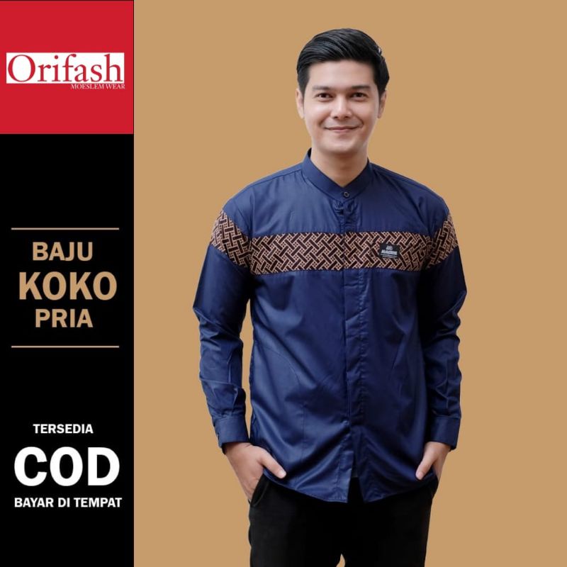 Baju Koko Pria Dewasa Lengan Panjang Motif Kobata Qynang Kombinasi Batik terbaru 2023