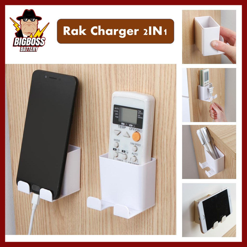 Rak Handphone 2IN1 Charger Tempel Dinding Multifungsi Cocok Untuk Charger Remote Ac tv