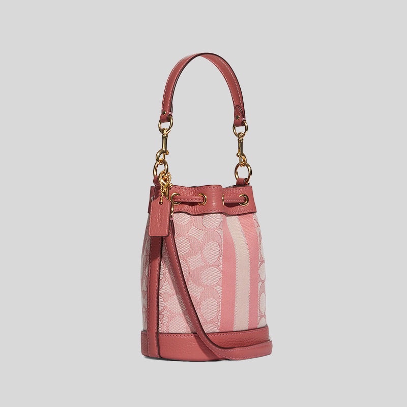 Coach Mini Dempsey Bucket Bag In Signature Jacquard With Stripe And Coach Patch (C8322)