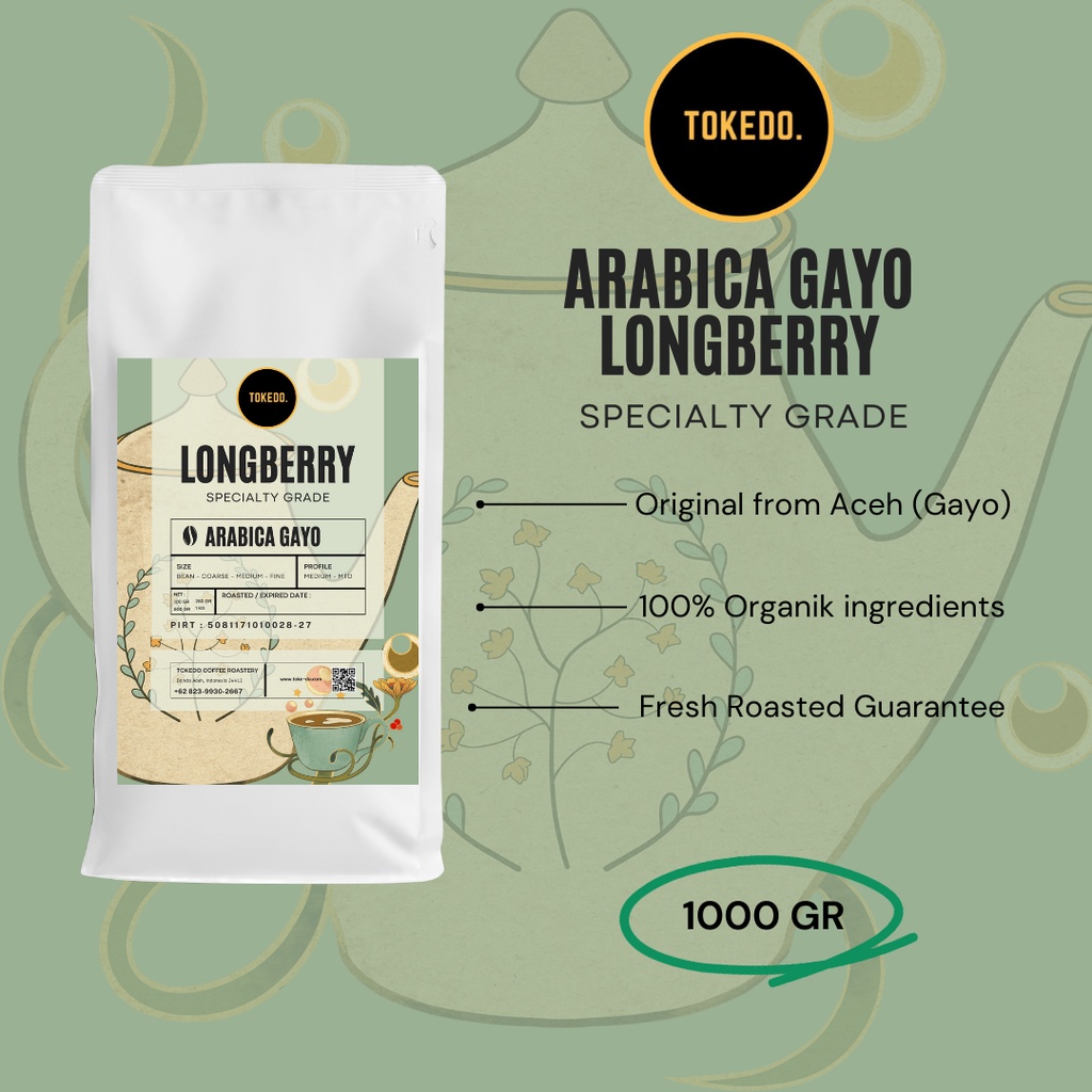 

Kopi Arabica Gayo Longberry Biji Roasting dan Bubuk 1 kg TOKEDO