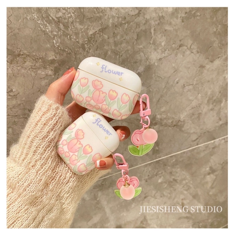 Pink Tulip Field Softcase for Airpods 1 2 Pro 3 Case Airpods Lucu