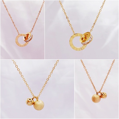 Kalung Wanita Titanium Rose Gold Clover Boba Bola Anti Karat Hitam Selamanya - BN257