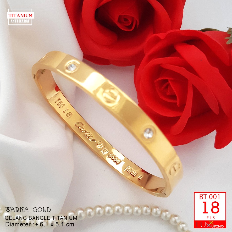 BT 001 Bangle Titanium Dewasa Gold Anti Karat Selamanya Perhiasan Titan Awet Tidak Mudah Luntur Luxx Xuping