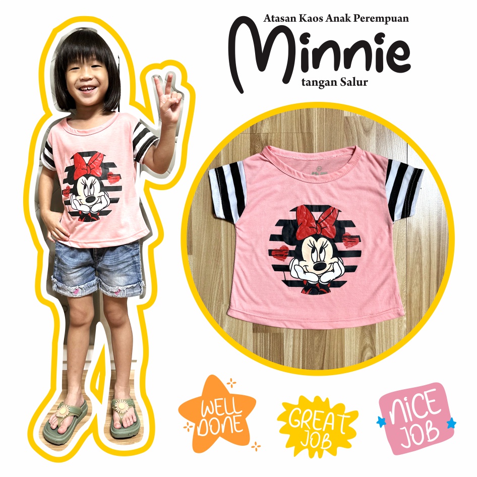 Atasan Kaos Anak Perempuan Minnie Tangan Salur CF Kids