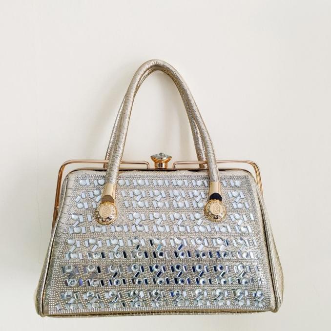 TAS HANDBAG PESTA KONDANGAN BEHEL BERLIAN WANITA MEWAH MOTIF MUTIARA