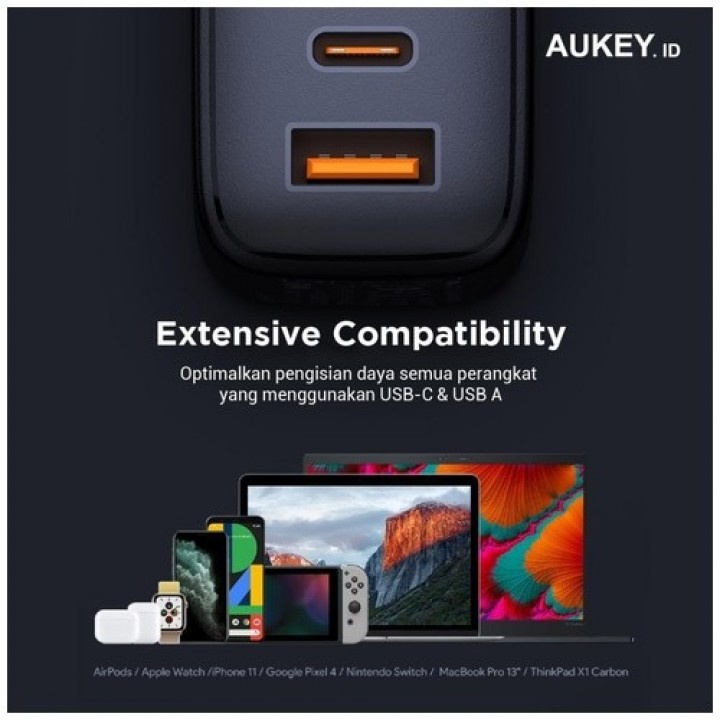 982 AUKEY PA-B3 - OMNIA MIX 65W - Dual Port PD Charger with GanFast Tech