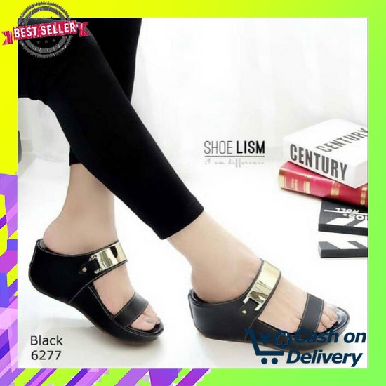 Sandal Wanita Tali Silang Wedges Import Remaja Selop Premium K2F5 Karet Kekinian Fashion Tertutup Pe