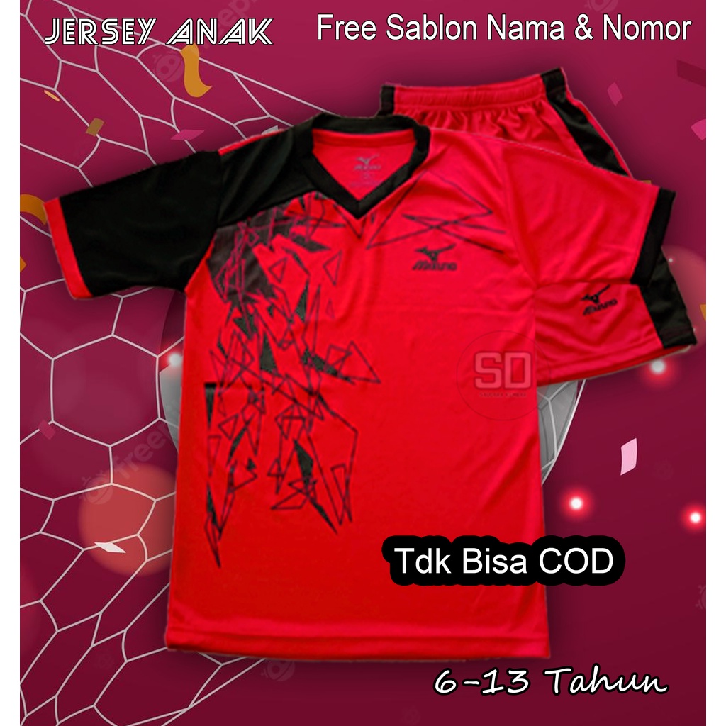 Jersey Baju Anak Laki Laki Perempuan 6-13 Tahun Free sablon Nama dan Nomor Punggung