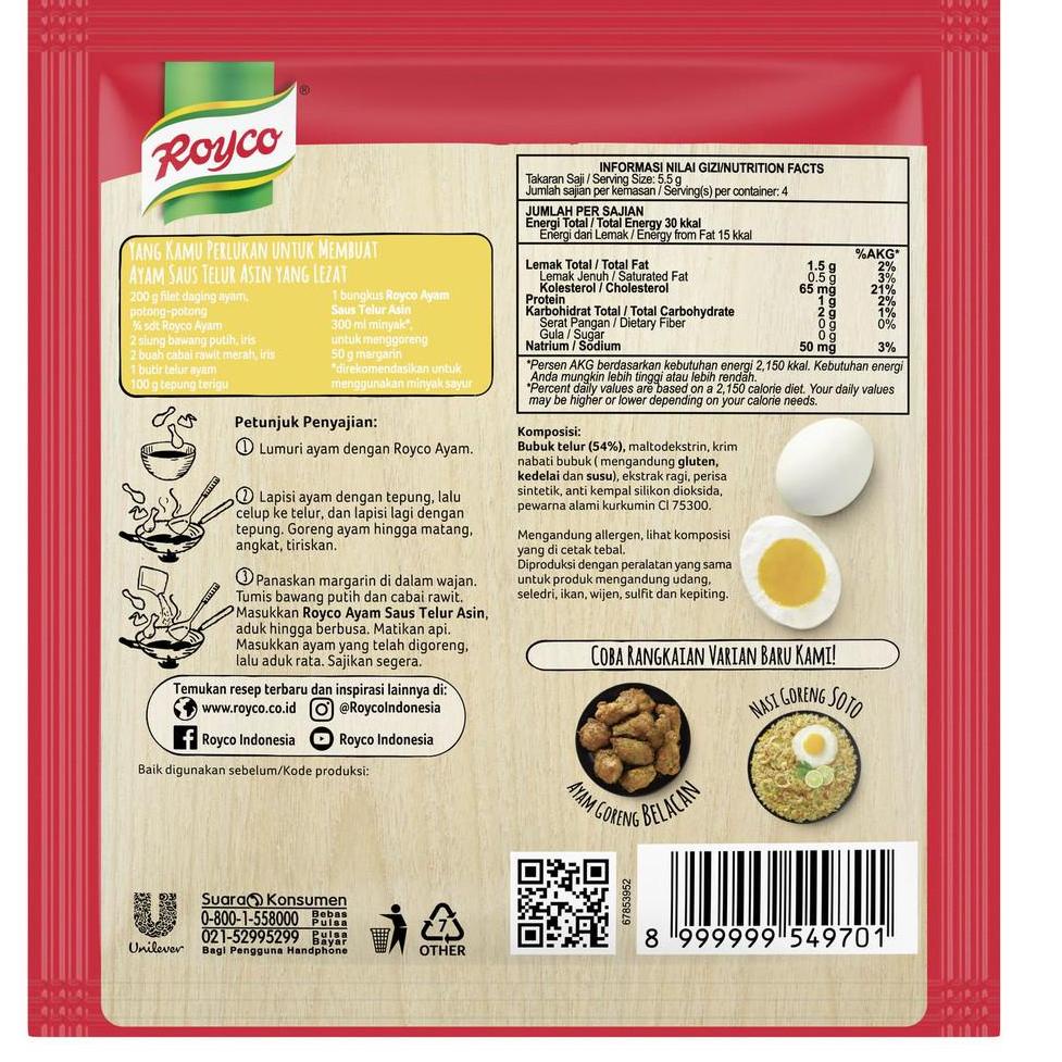 

⇢ Royco Bumbu Ayam Saus Telur Asin 2 x 22 gr ゐ