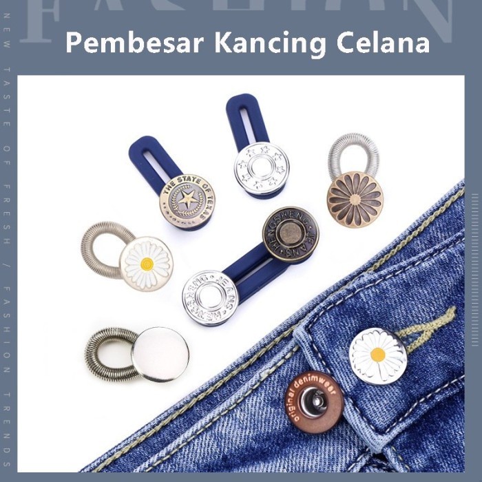 Adjustable Kancing Pembesar Celana Jeans Mengaitkan Kancing Pengait Kait Waist Gold Silver Perlengkapan Jahit Alat Tools Akesoris Levis Denim Pants Trouser Trouser Bahan Melar Elastis Kancing Alloy Kuat Grosir Prakarya Malang