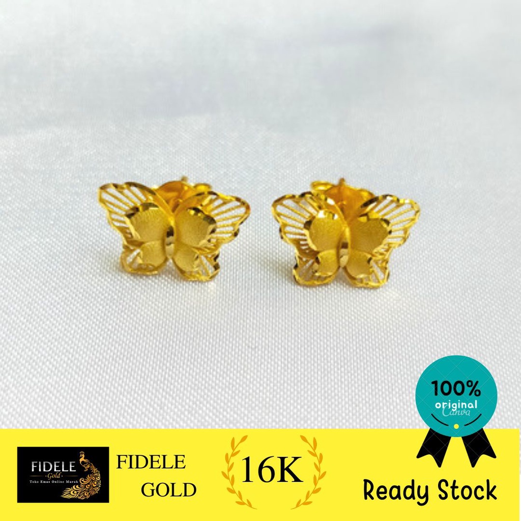 GIWANG KUPU KENDARI ANTING EMAS ASLI KADAR TUA 16K CANTIK KUPU-KUPU