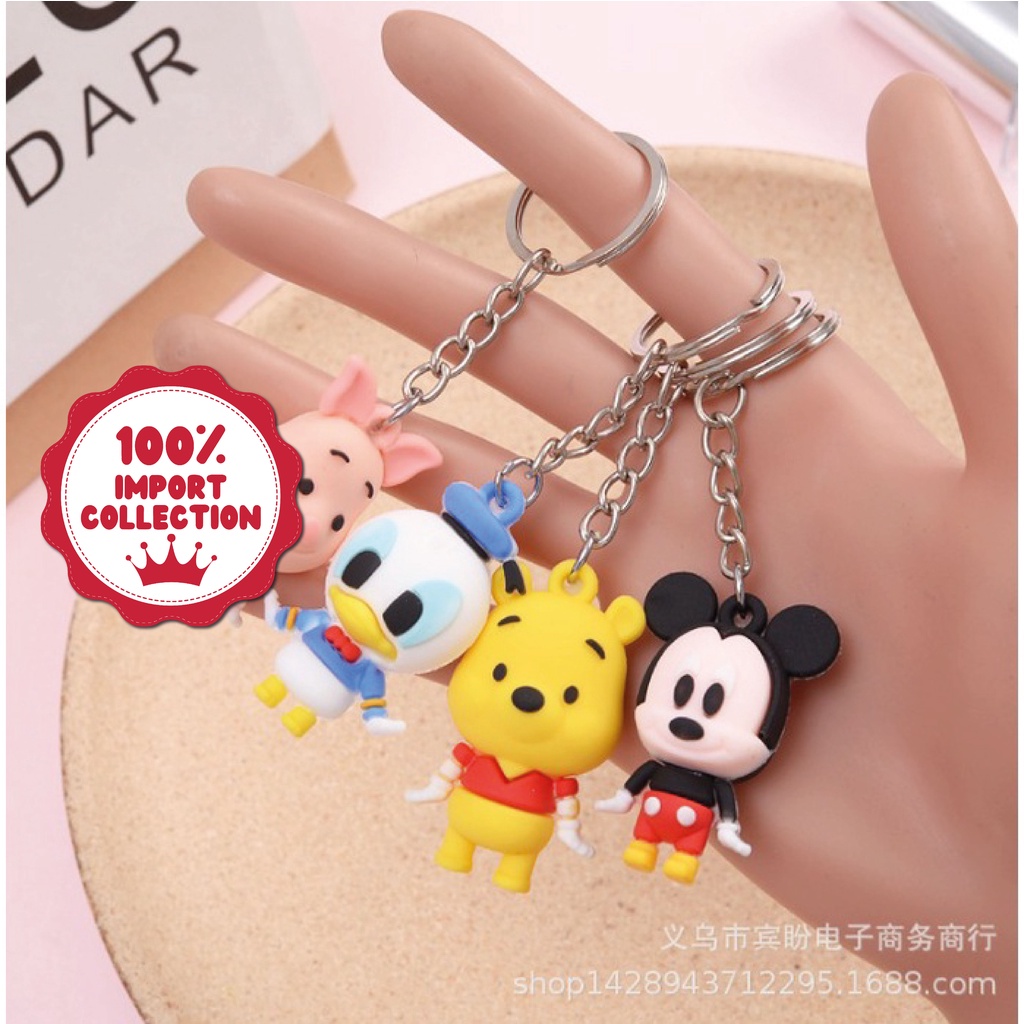 Gantungan Kunci DISNEY Aksesoris Pvc Karakter Lucu Custom Souvenir Bahan Karet Donald Pooh Micky Minnie Piglet Wanita Pria Pin bros Mini Button Lucu Aesthetic Chikoisme