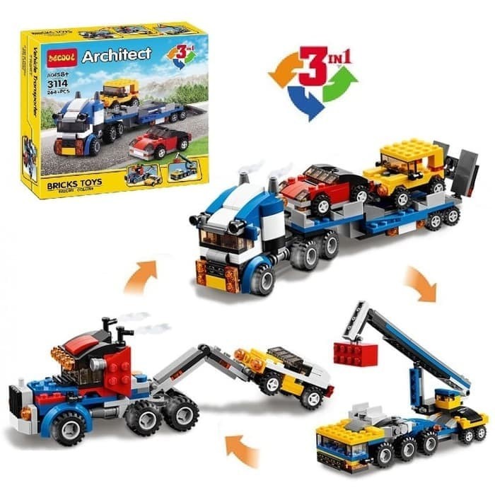 ] Mainan Brick Decool 3114 Architect 3in1 Mobil Truck Trailer Crane