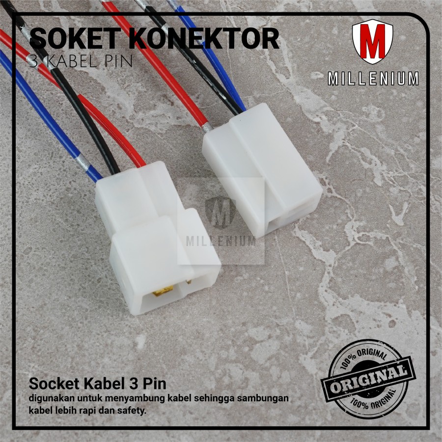 SOKET KONEKTOR KABEL 3 PIN / SOCKET SAMBUNG MOBIL MOTOR KABEL BINTIK