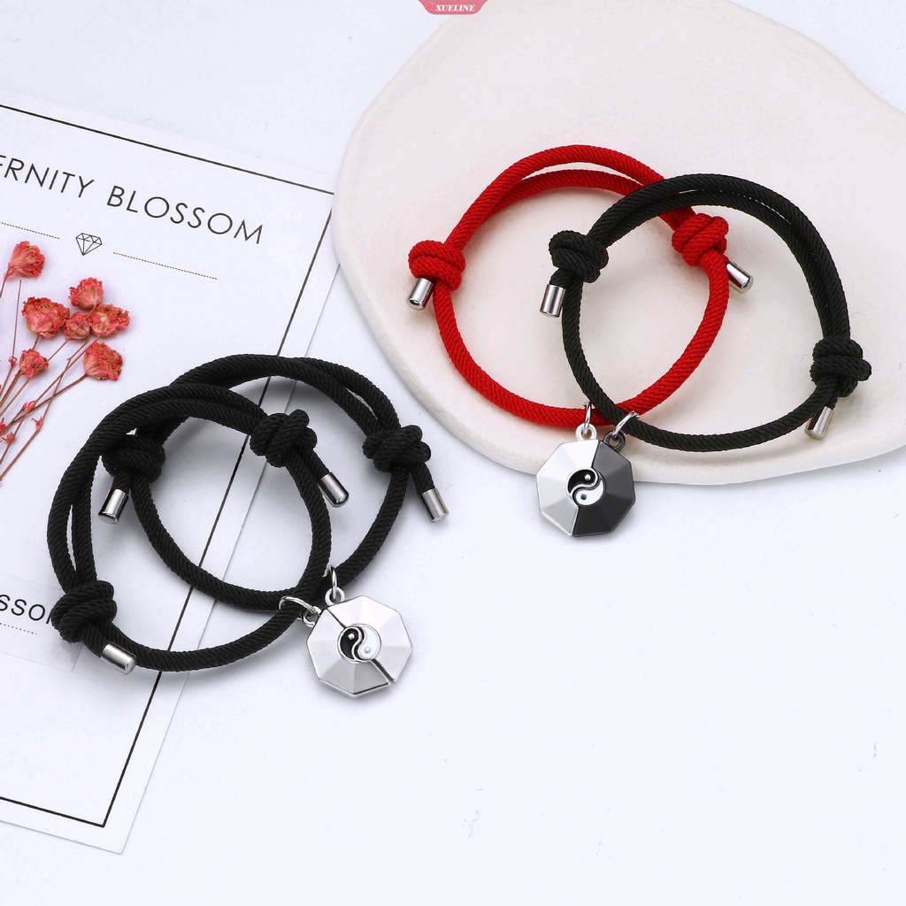 Gelang couple taiji Tali Kulit vintage yin Dan yang alloy Liontin Hitam Dan Putih Dua Set Dikepang Pria Dan Wanita couple bracelet gift [ZXL]