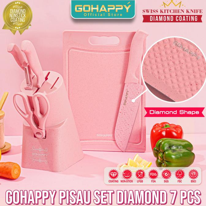 Gohappy Pisau Set 7 pcs termasuk holder Dan Talenan Blooming