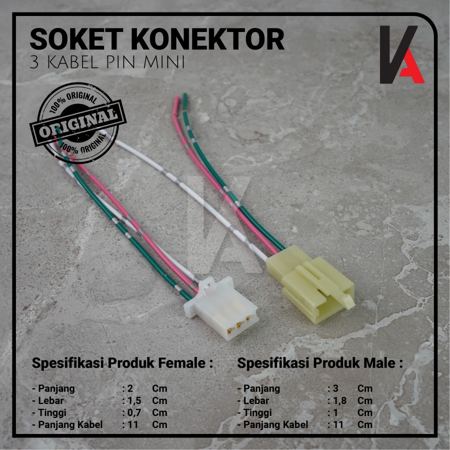 Soket Sambung 3 Pin Kecil / Mini Socket Kabel Konektor Mobil Motor