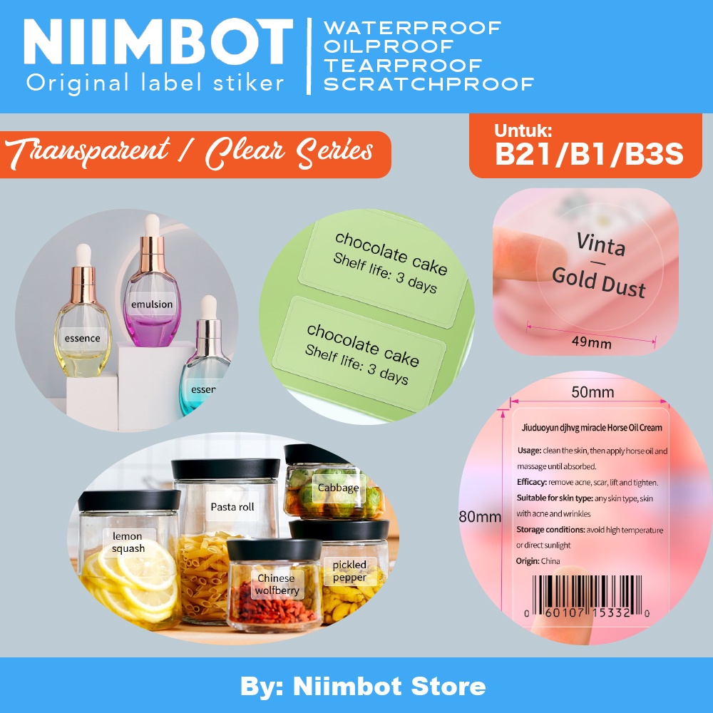 

Thermal Label Stiker Niimbot B21 B1 B3S Sticker Refill Label - Clear Bening Transparent