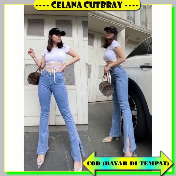 Cutbray Jeans Kekinian Kulot Jins Bisa Cod Remaja Dewasa Highwaist Pan Celana Jeans Cutbray Belah Im