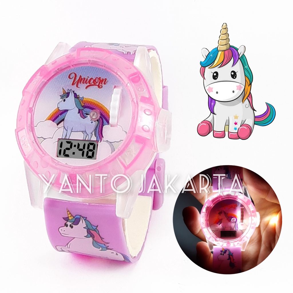 JAM TANGAN UNICORN KARAKTER ANAK PEREMPUAN LASER MUSIK GROSIR MURAH