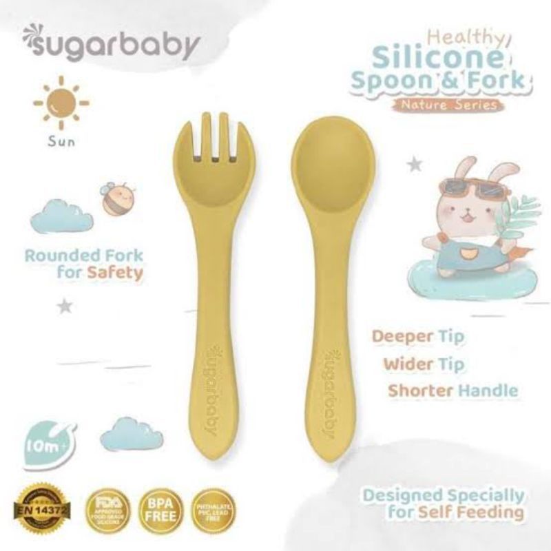 Sugar Baby Spoon &amp; Fork Sun / Sendok &amp; Garpu Makan Bayi / Peralatan Makan Bayi