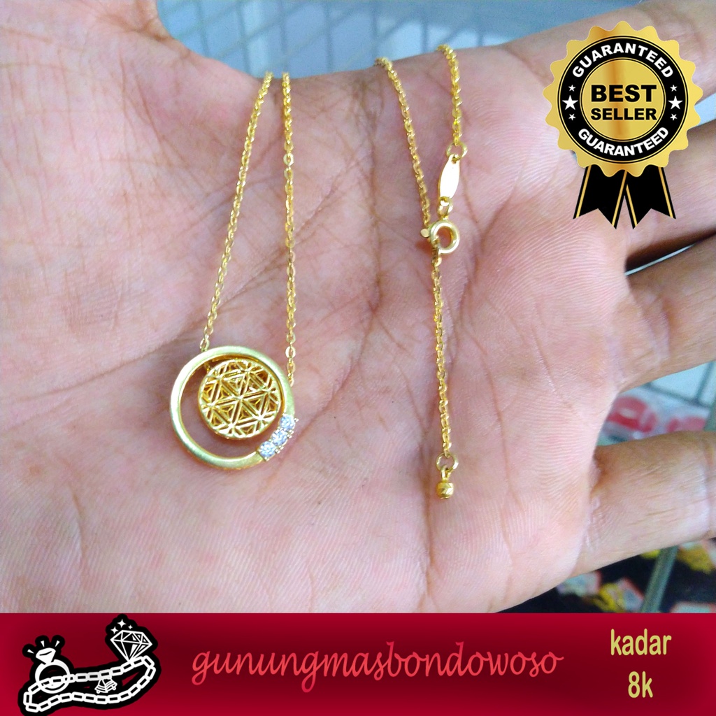 Kalung nori moon emas asli kadar 375% 8k berat 3gram panjang 44cm